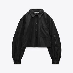 ZARA CROPPED POCKETS SHIRT BLACK SIZE  2291/652/800